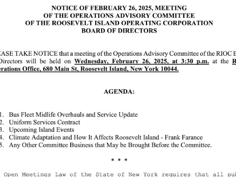 Roosevelt Island Red Bus Fleet, Upcoming Events And Impact Of Climate Change Among Agenda Items On February 26 RIOC Operations Advisory Committee Meeting – Public Invited To Attend